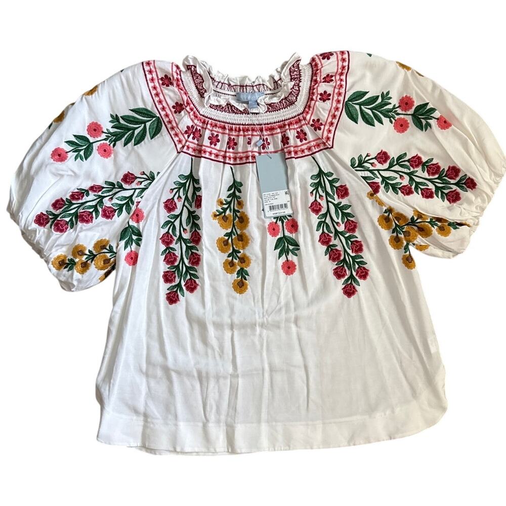 Antonio Melani x Jen Sumko Plus Woven Nicci Embroidered Floral Top White Size 14 - Picture 9 of 12